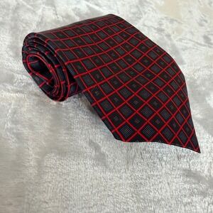 Boca Classics Silk Tie Black Red Geometric Check Pattern Necktie Hand Made 59L